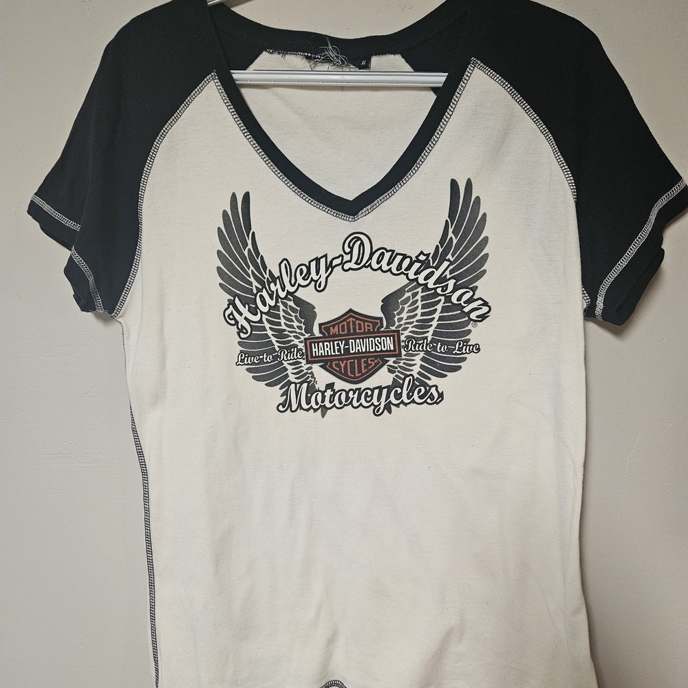 Harley-Davidson Black and Cream Winged Tee